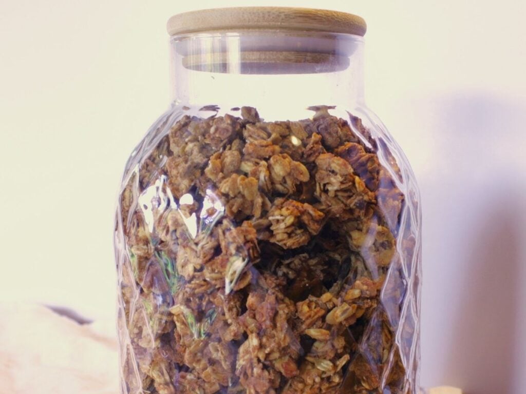 a jar filled with chunky granola