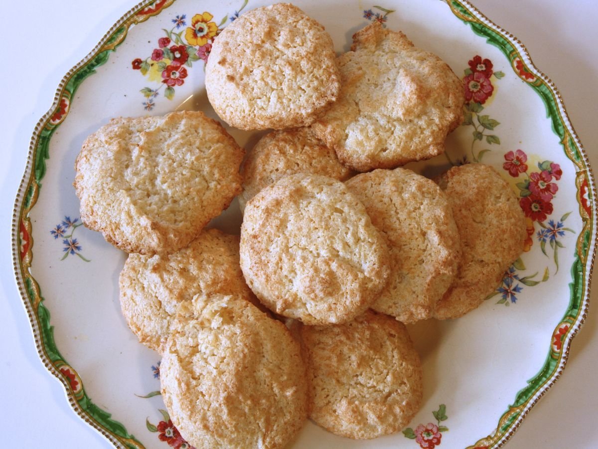 coconut macaroons on a decorative plate