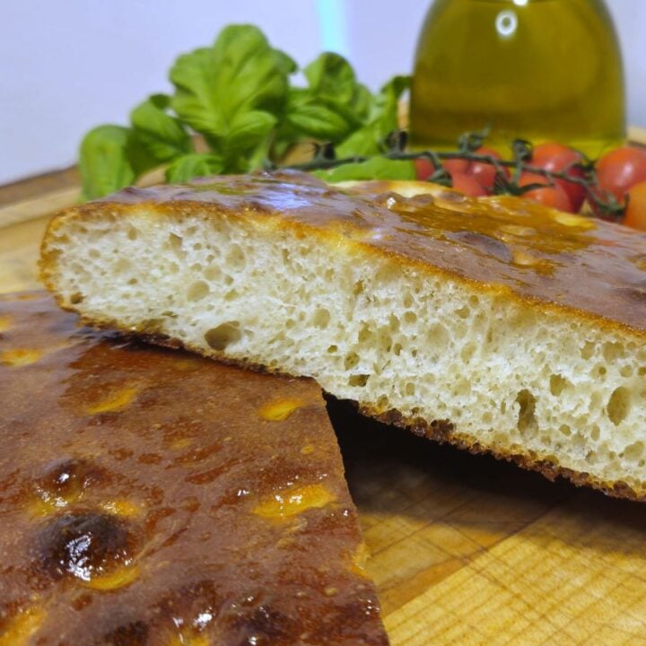 slice sourdough discard focaccia bread