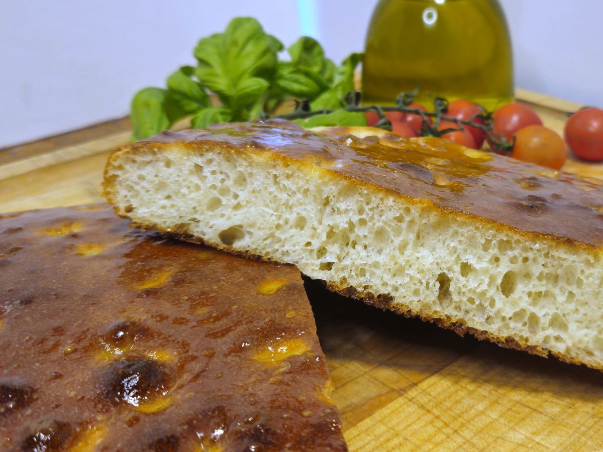 slice sourdough discard focaccia bread