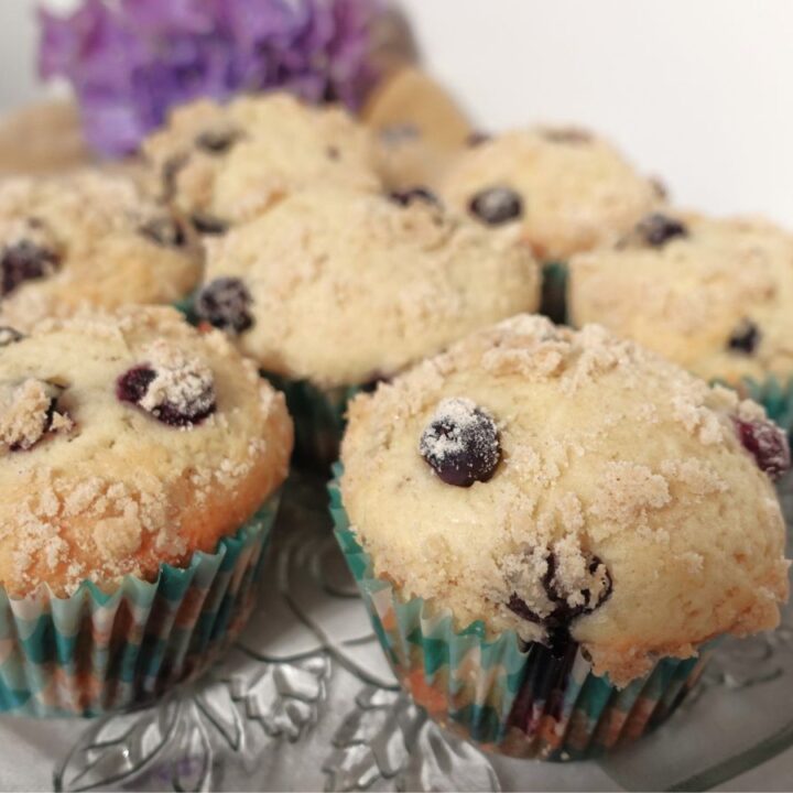 a selection of blueberry muffins on a plate