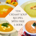 for images of creamy soup with a central text box explaining the post