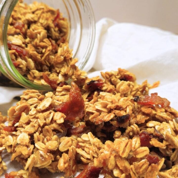 maple bacon granola on a cloth