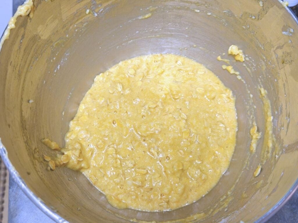 oat custard topping in a mixing bowl