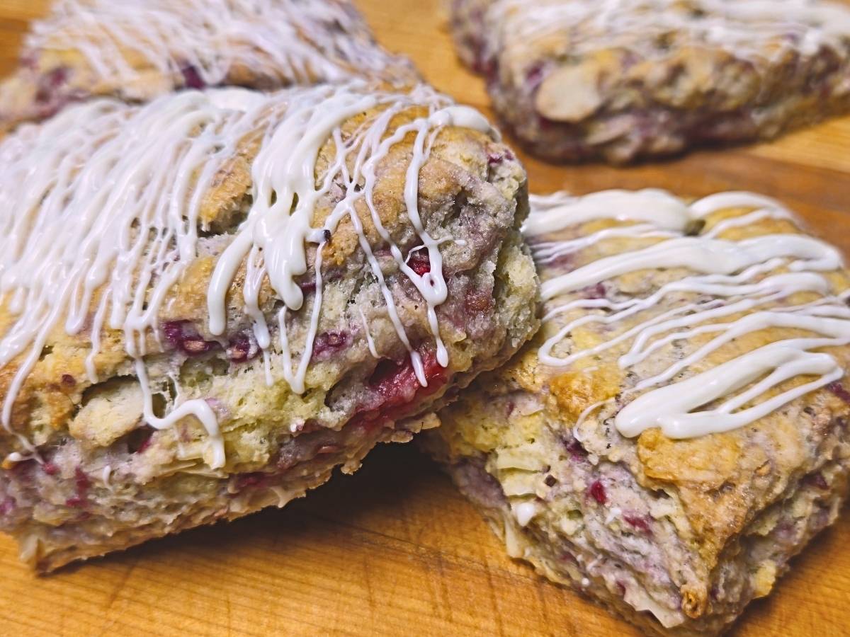 stacked almond raspberry scones
