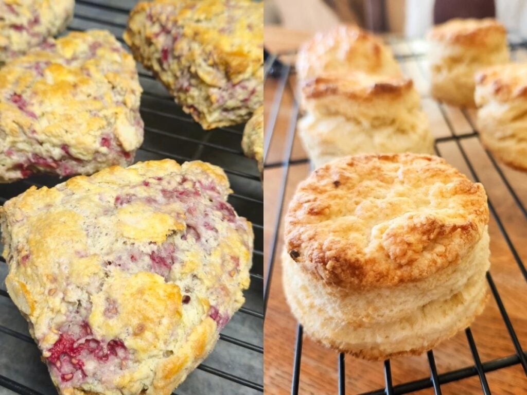 side by side images one showing an American scone the other showing an English scone