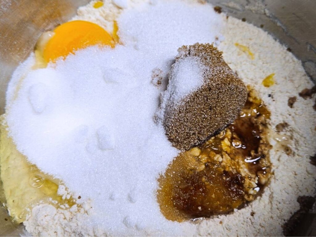 baking ingredients in a bowl before mixing